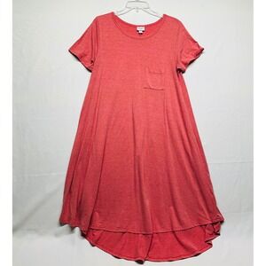 LuLaRoe Womens Medium Dress Coral Short Sleeve Hi Low Midi Swing